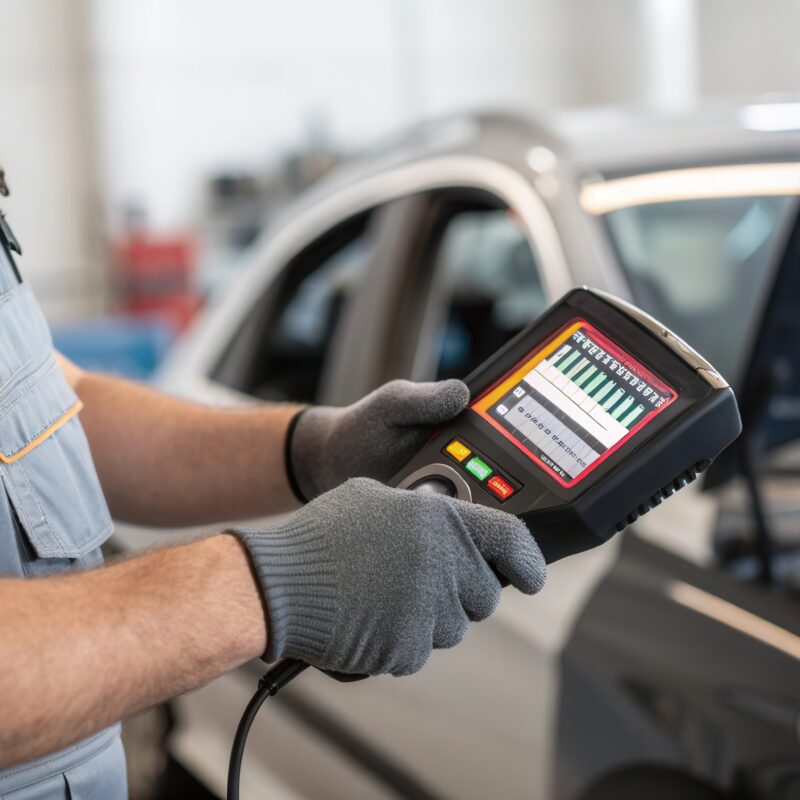Mechanic diagnosing vehicle issues